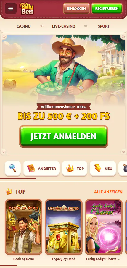 BillyBets Casino mobile Anwendung