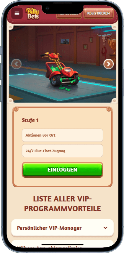 Schnittstelle der mobilen IOS-App bei BillyBets Casino